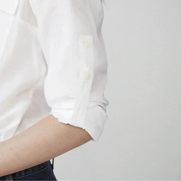 Express white two patch pocket shirt blouse with roll up sleeve Small - Picture 4 of 12